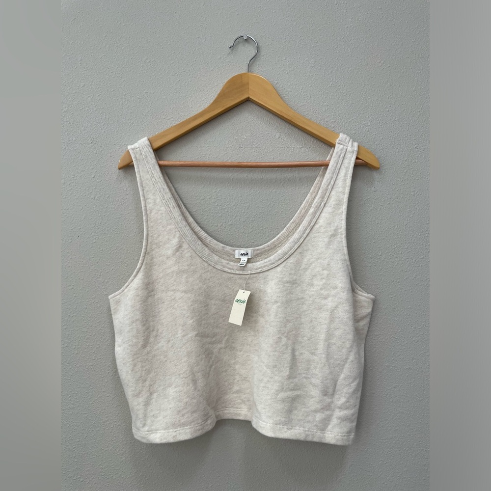 NWT Aerie Weekend Fleece Cream Cropped Tank Top Size Large